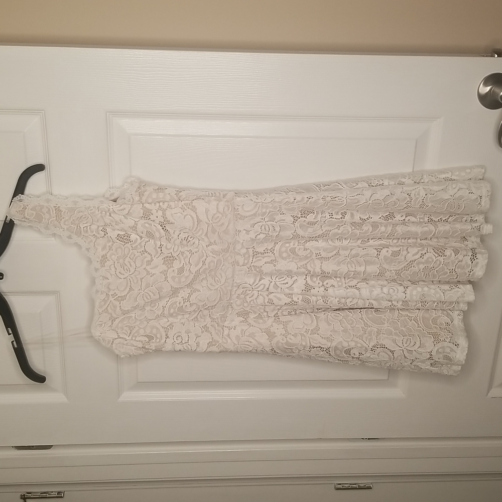 Midnight Doll Lace dress White With Cream Lining NWT One Shoulder‎